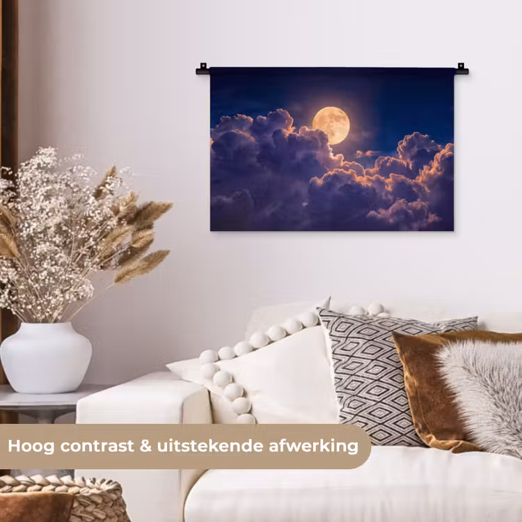 Wandkleed - Maan - Wolken - Nacht - Oranje — 4