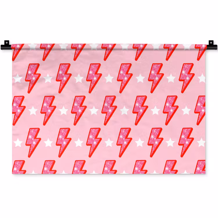 Wandkleed - Patroon - Bliksem - Ster - Glitter - Roze — 1