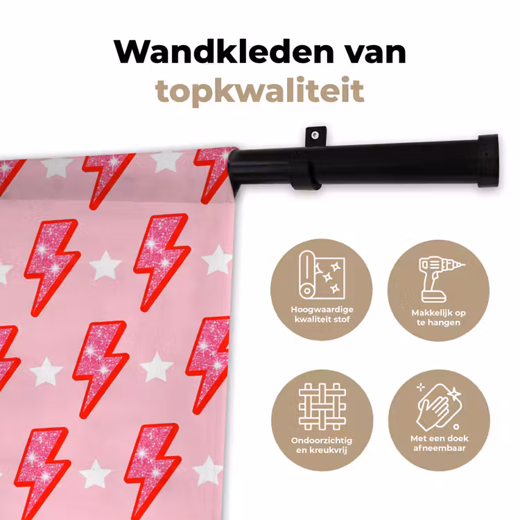 Wandkleed - Patroon - Bliksem - Ster - Glitter - Roze — 3