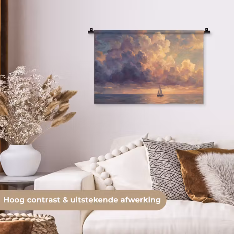 Wandkleed - Boot - Zonsondergang - Zee - Natuur - Goud — 4