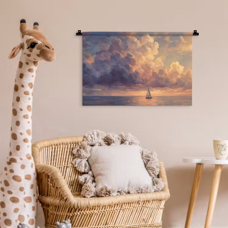 Wandkleed - Boot - Zonsondergang - Zee - Natuur - Goud — 5