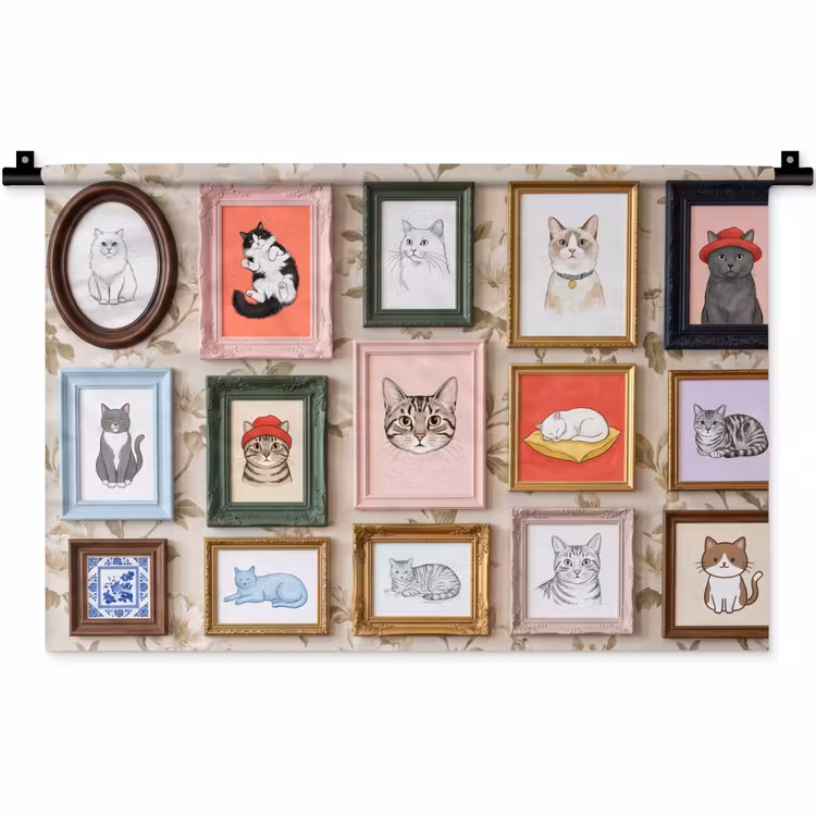 Wandkleed - Kat - Portret - Dieren - Illustratie - Lijst — 1