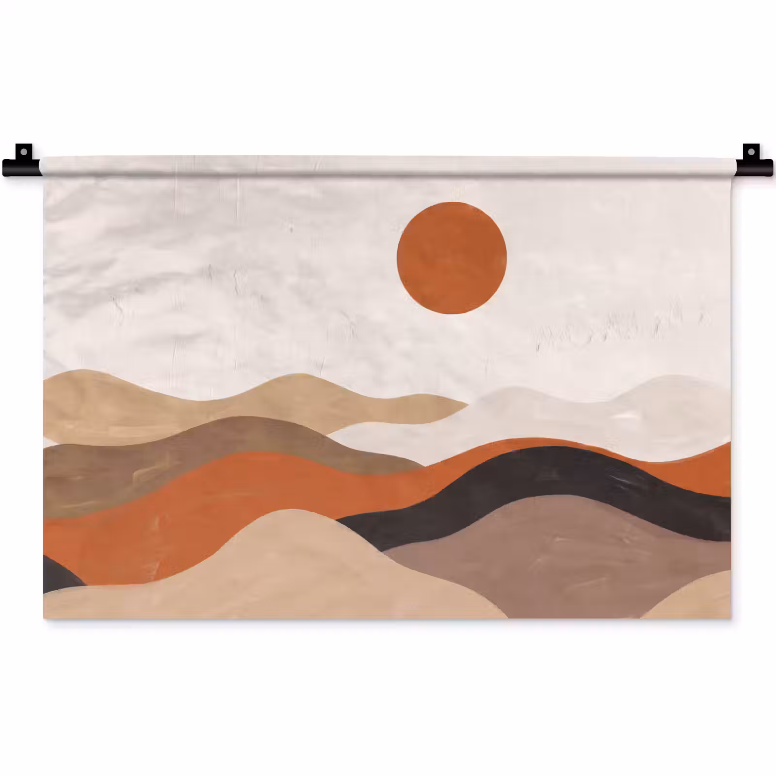 Wandkleed - Landschap - Heuvels - Zon - Abstract - Oranje — 1