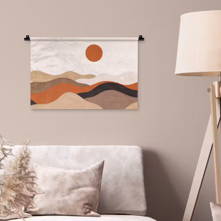 Wandkleed - Landschap - Heuvels - Zon - Abstract - Oranje — 2