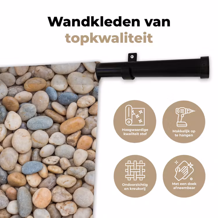 Wandkleed - Kiezelstenen - Natuur - Textuur - Beige - Grijs — 3
