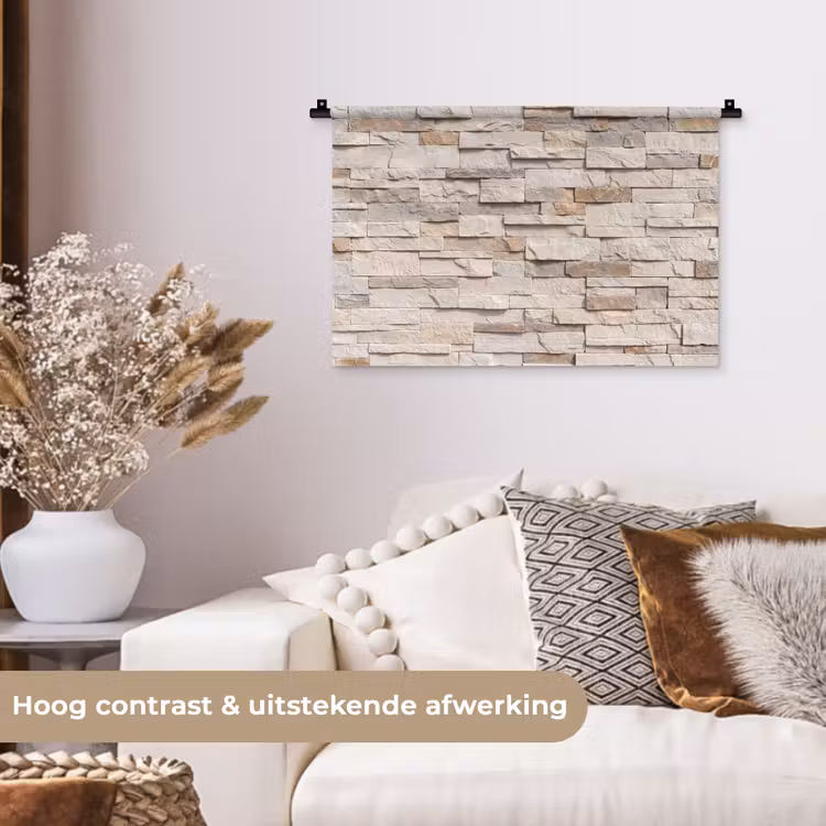 Wandkleed - Steen - Muur - Textuur - Rustiek - Beige — 4