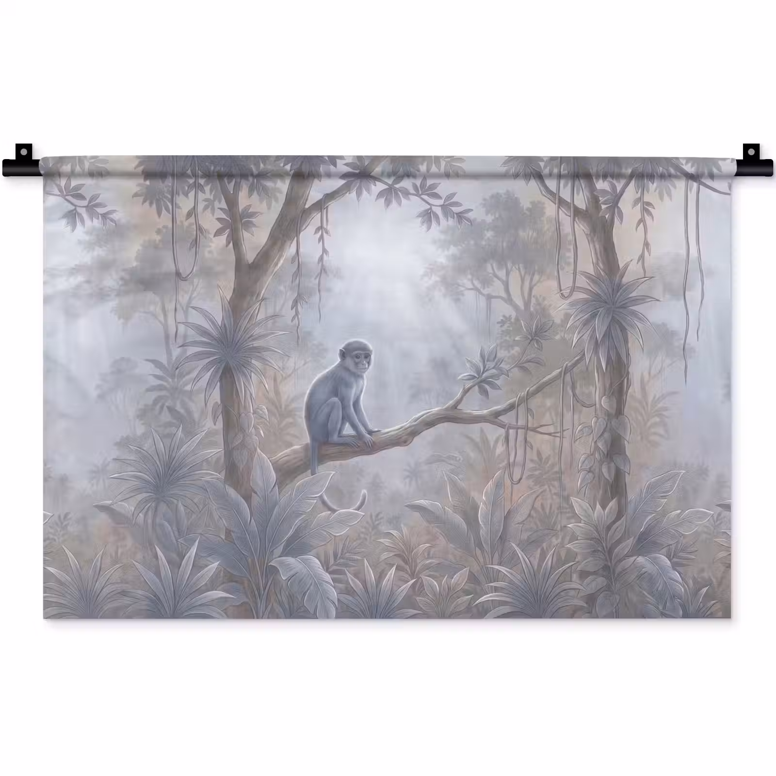 Wandkleed - Aap - Boom - Jungle - Natuur - Grijs — 1