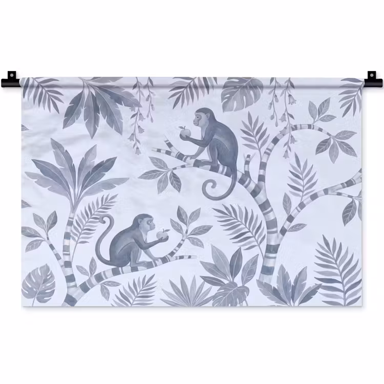 Wandkleed - Aap - Boom - Bladeren - Jungle - Illustratie — 1