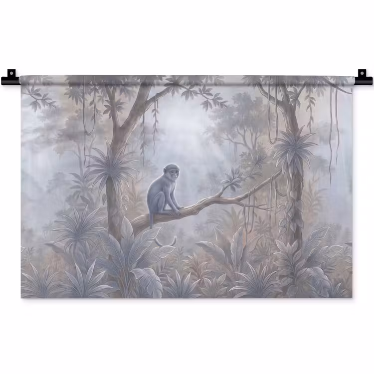 Wandkleed - Aap - Boom - Jungle - Natuur - Grijs — 1