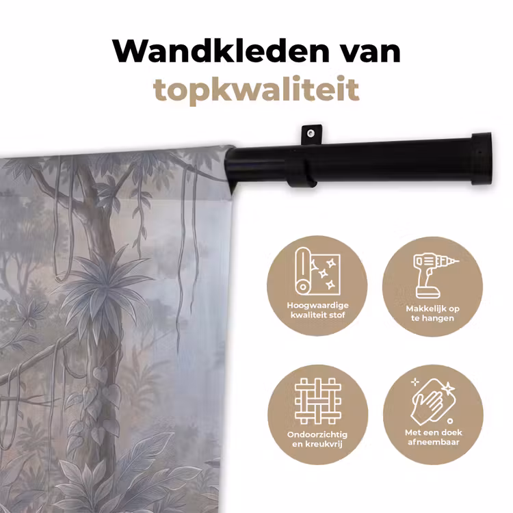 Wandkleed - Aap - Boom - Jungle - Natuur - Grijs — 3