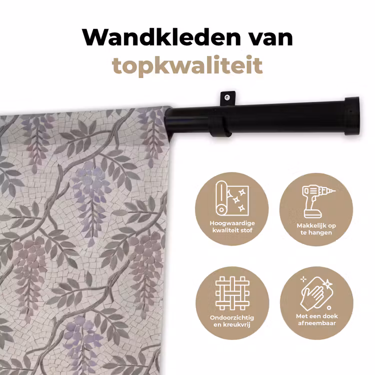 Wandkleed - Bloemen - Mozaïek - Natuur - Patroon - Paars — 3