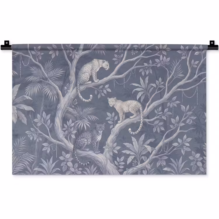 Wandkleed - Dieren - Jungle - Illustratie - Bomen - Blauw — 1