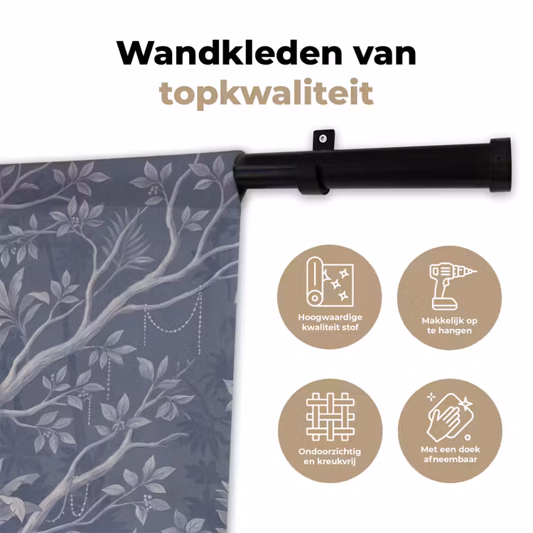 Wandkleed - Dieren - Jungle - Illustratie - Bomen - Blauw — 3