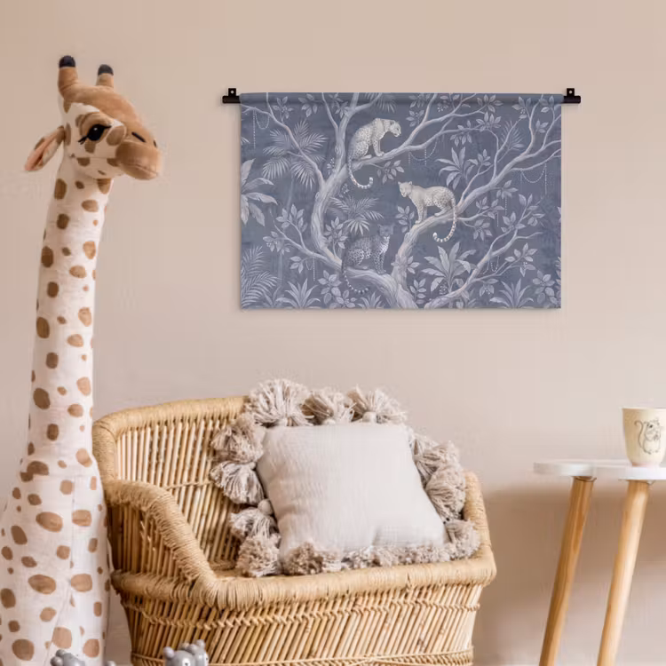 Wandkleed - Dieren - Jungle - Illustratie - Bomen - Blauw — 5