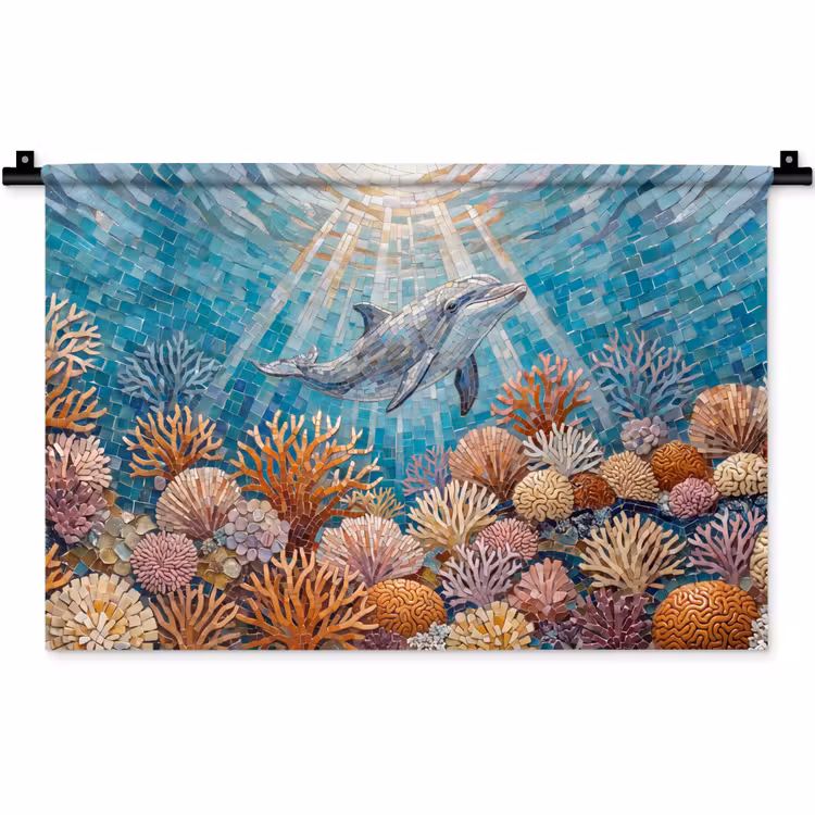 Wandkleed - Dieren - Mozaïek - Oceaan - Koraal - Blauw — 1