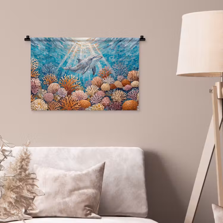 Wandkleed - Dieren - Mozaïek - Oceaan - Koraal - Blauw — 2