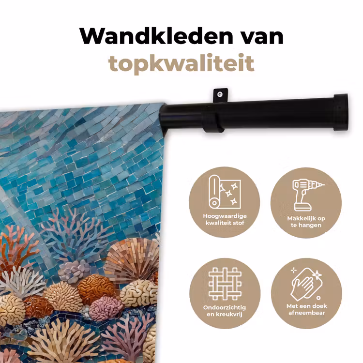 Wandkleed - Dieren - Mozaïek - Oceaan - Koraal - Blauw — 3