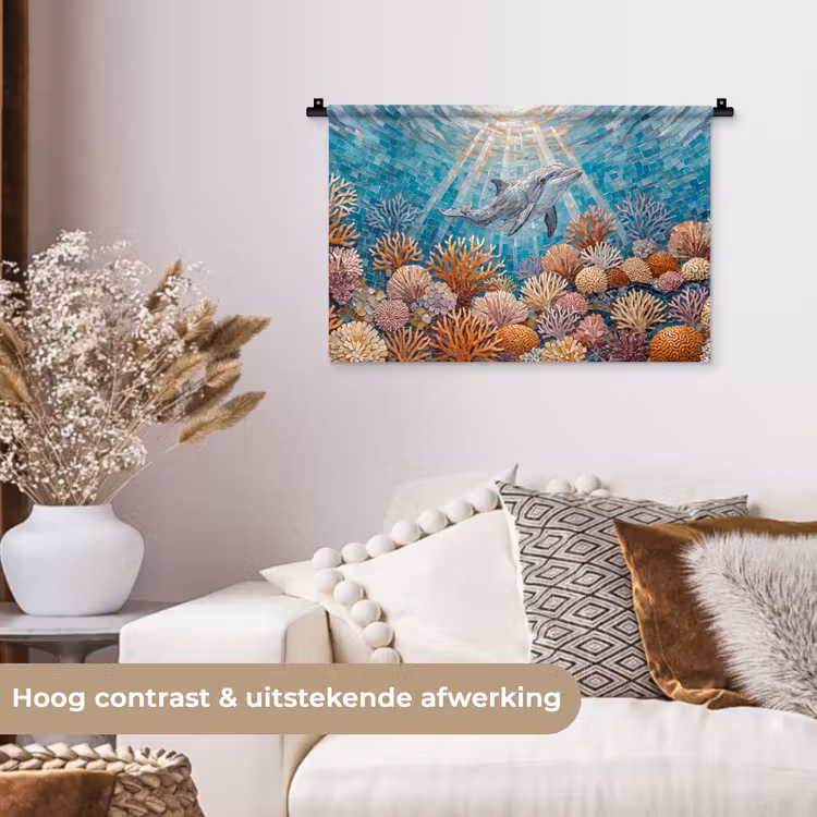 Wandkleed - Dieren - Mozaïek - Oceaan - Koraal - Blauw — 4