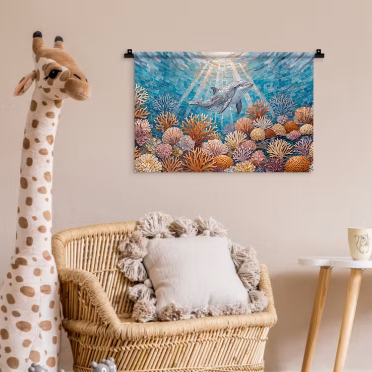 Wandkleed - Dieren - Mozaïek - Oceaan - Koraal - Blauw — 5