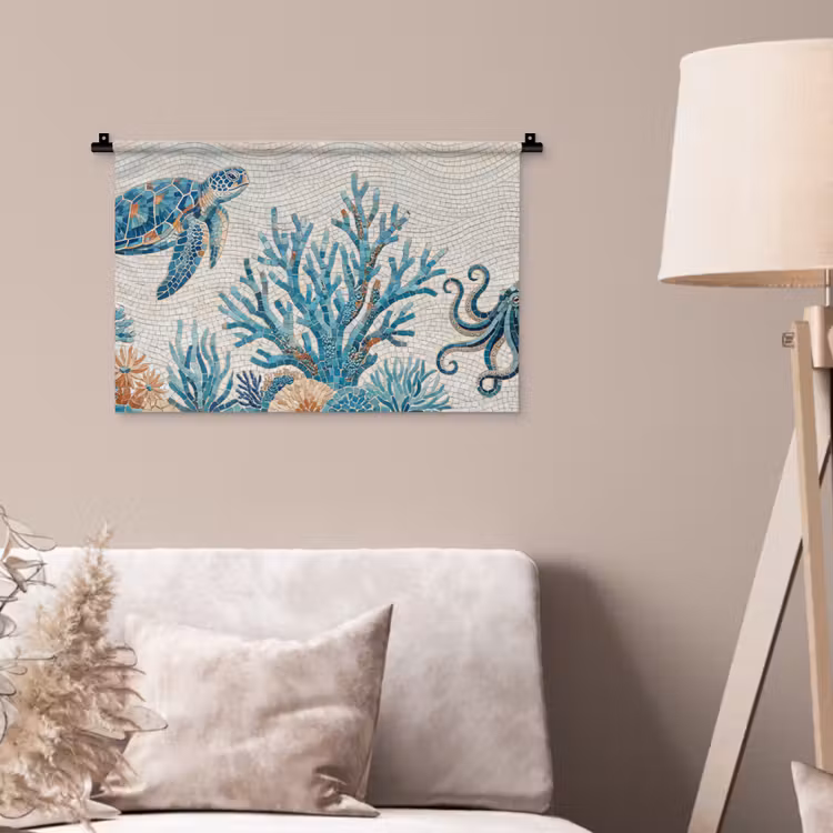 Wandkleed - Dieren - Onderwater - Natuur - Mozaïek - Blauw — 2