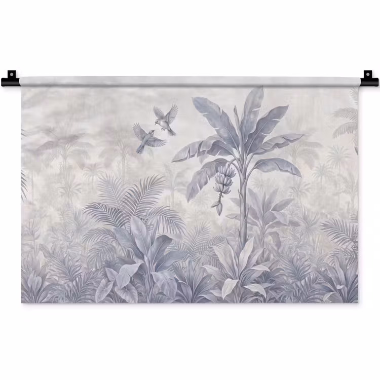Wandkleed - Natuur - Vogel - Jungle - Illustratie - Blauw — 1
