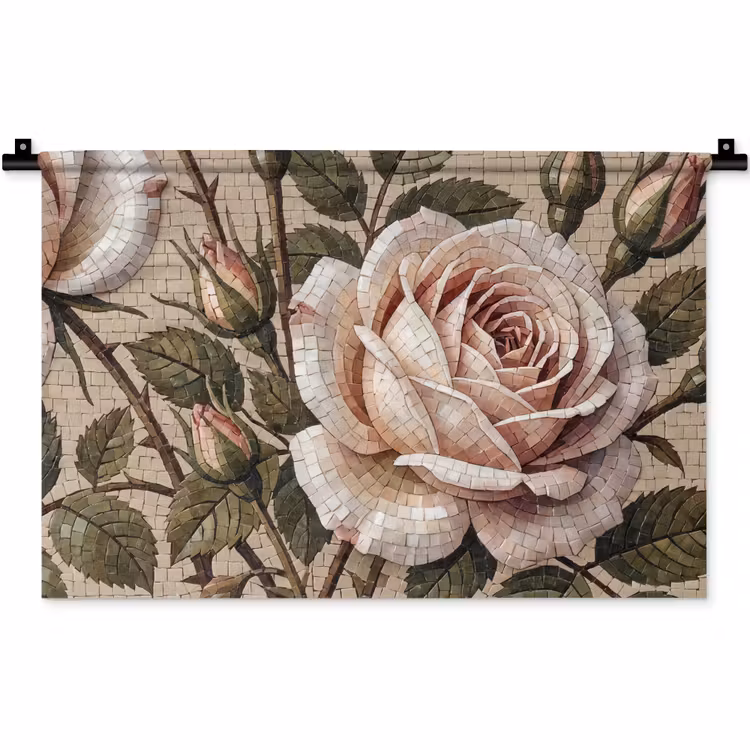 Wandkleed - Roos - Mozaïek - Bloemen - Klassiek - Beige — 1