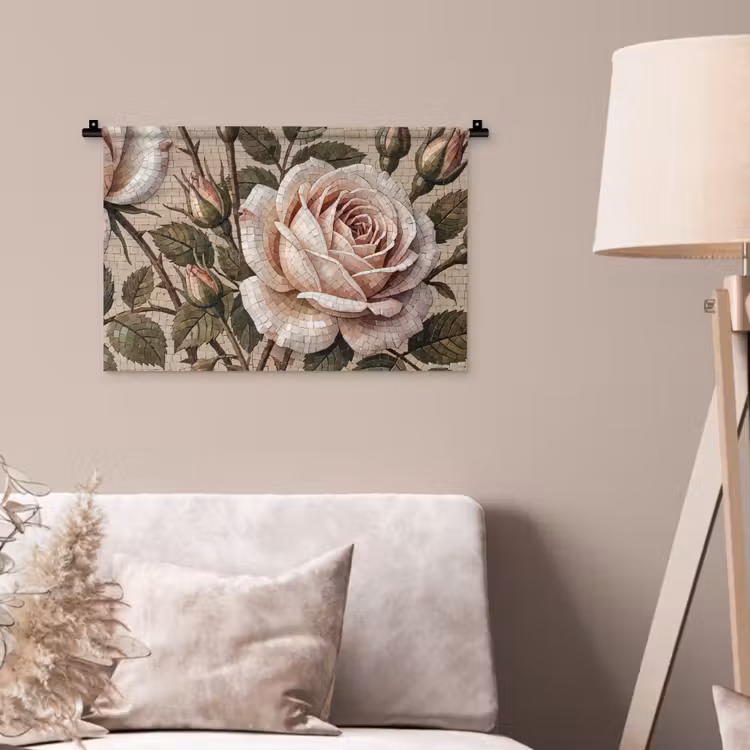 Wandkleed - Roos - Mozaïek - Bloemen - Klassiek - Beige — 2