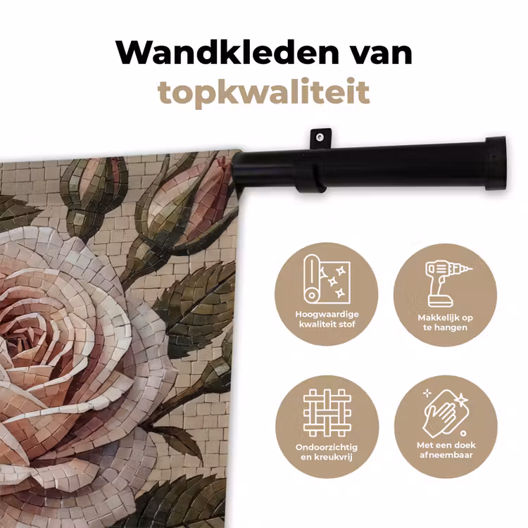 Wandkleed - Roos - Mozaïek - Bloemen - Klassiek - Beige — 3