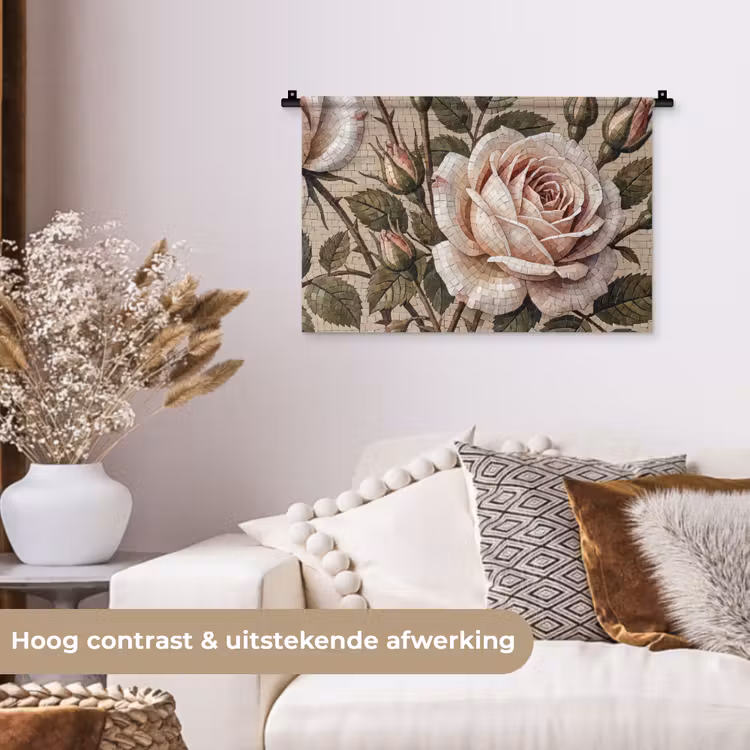 Wandkleed - Roos - Mozaïek - Bloemen - Klassiek - Beige — 4