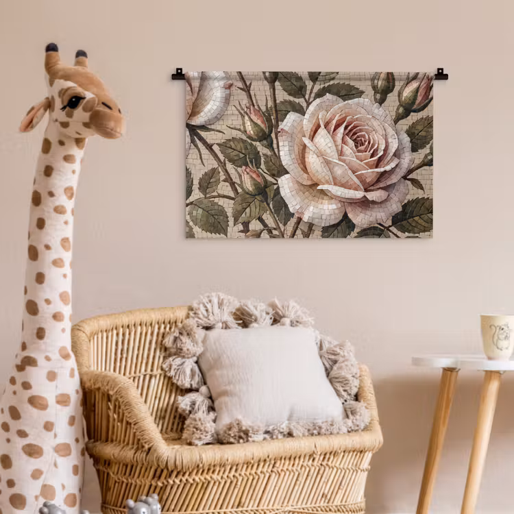Wandkleed - Roos - Mozaïek - Bloemen - Klassiek - Beige — 5