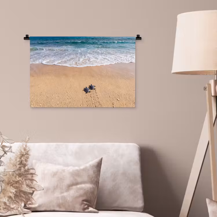 Wandkleed - Schildpad - Jong - Strand - Oceaan - Blauw — 2