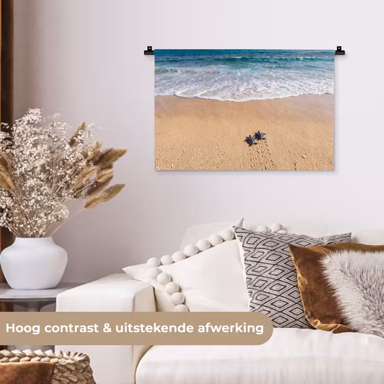 Wandkleed - Schildpad - Jong - Strand - Oceaan - Blauw — 4