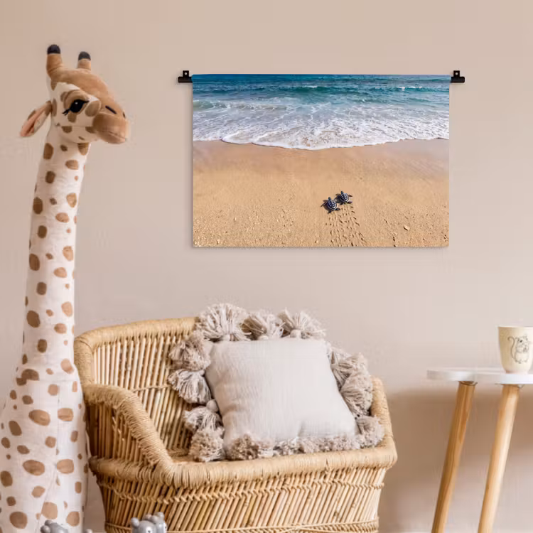 Wandkleed - Schildpad - Jong - Strand - Oceaan - Blauw — 5