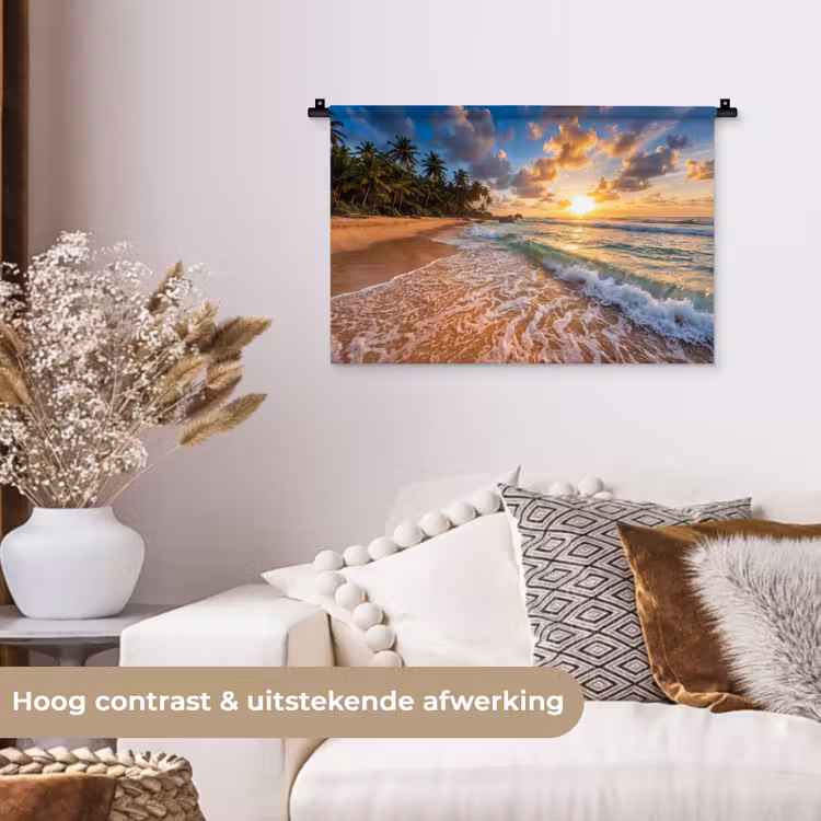 Wandkleed - Strand - Zonsondergang - Golven - Natuur - Goud — 4