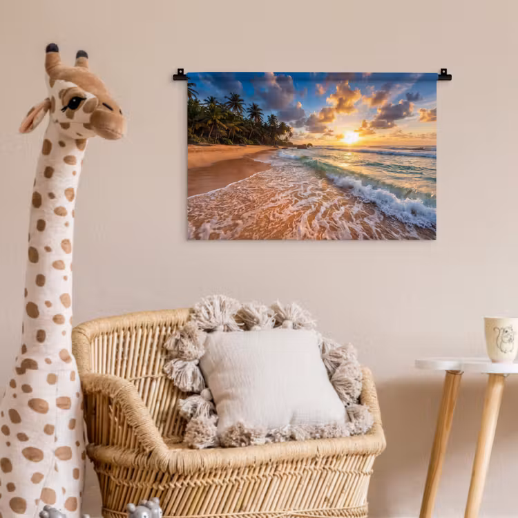 Wandkleed - Strand - Zonsondergang - Golven - Natuur - Goud — 5
