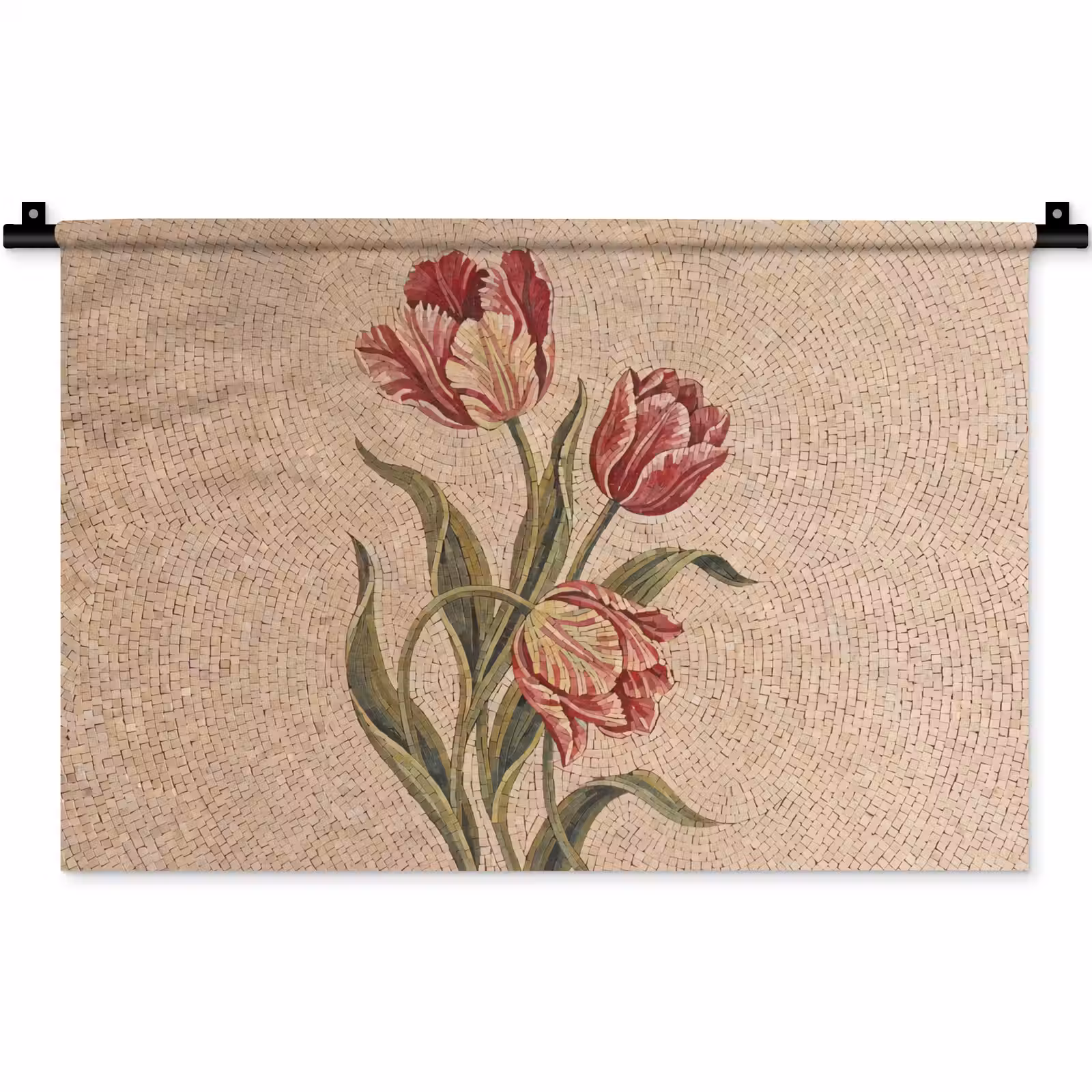Wandkleed - Bloemen - Mozaïek - Rood - Groen - Kunst — 1