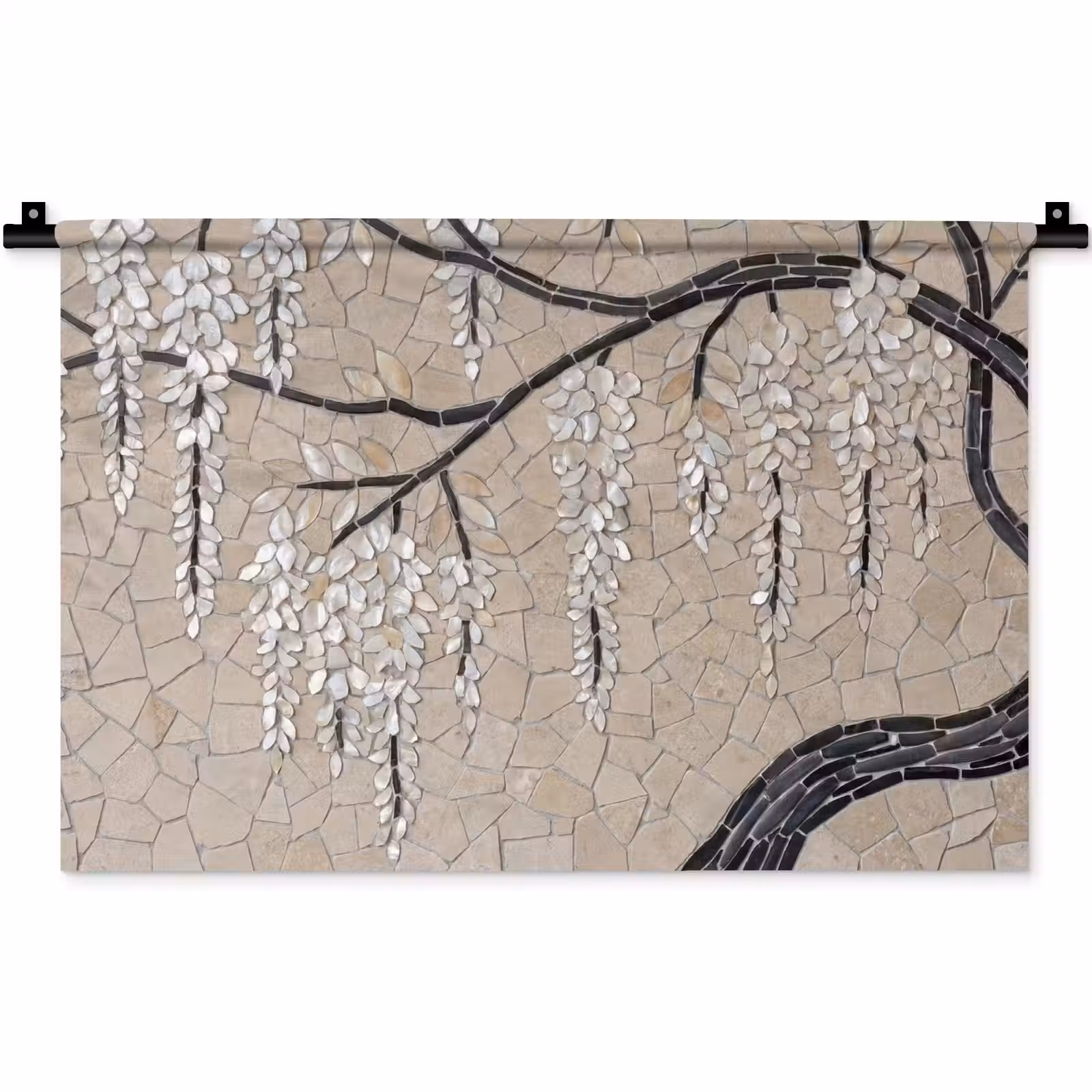 Wandkleed - Boom - Bloemen - Mozaïek - Kunst - Wit — 1