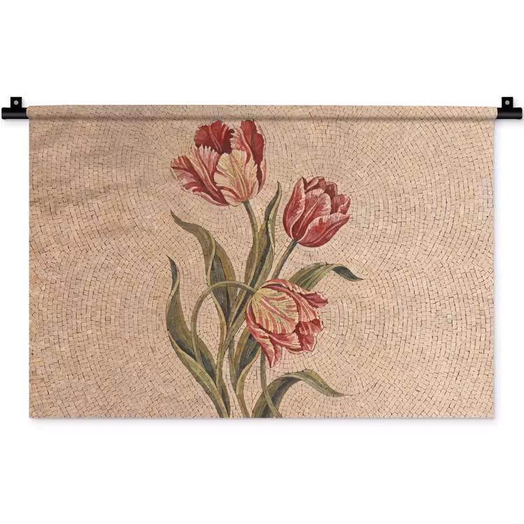 Wandkleed - Bloemen - Mozaïek - Rood - Groen - Kunst — 1