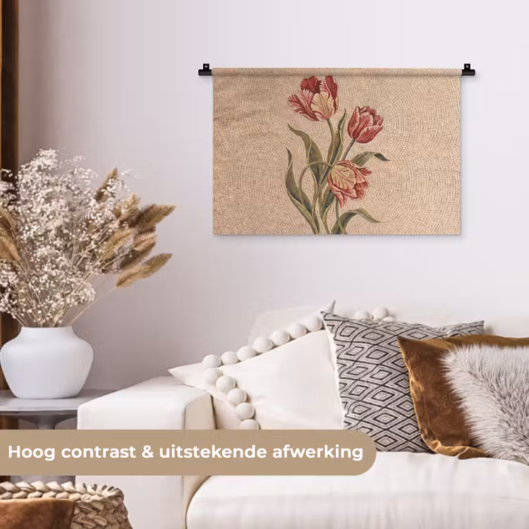 Wandkleed - Bloemen - Mozaïek - Rood - Groen - Kunst — 4