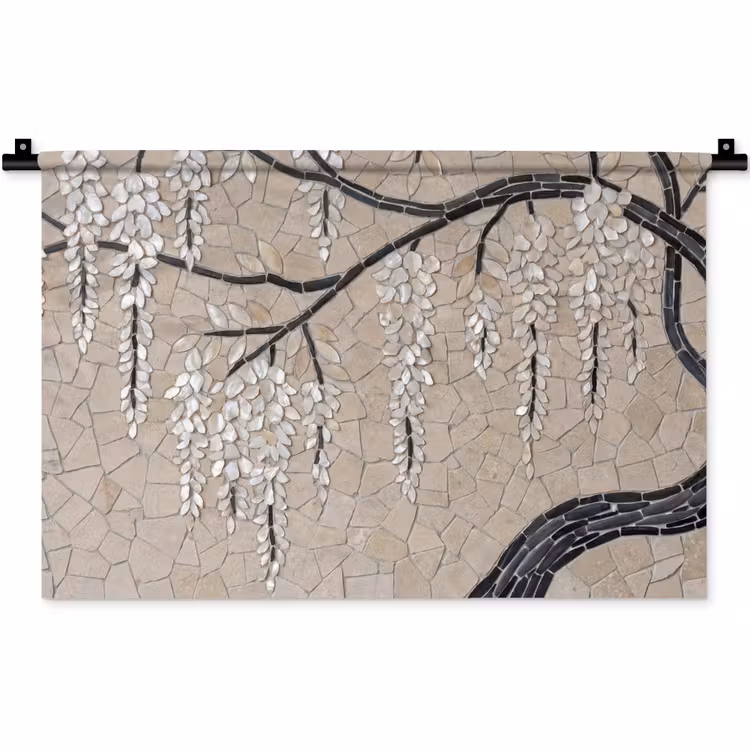 Wandkleed - Boom - Bloemen - Mozaïek - Kunst - Wit — 1