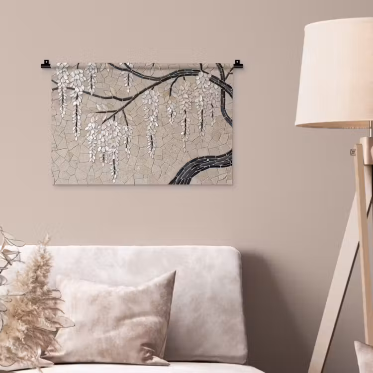Wandkleed - Boom - Bloemen - Mozaïek - Kunst - Wit — 2