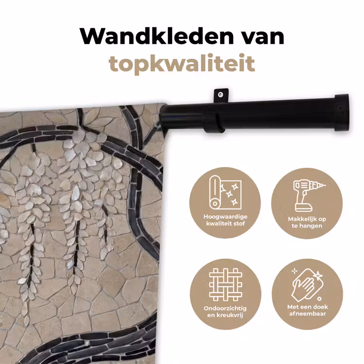 Wandkleed - Boom - Bloemen - Mozaïek - Kunst - Wit — 3