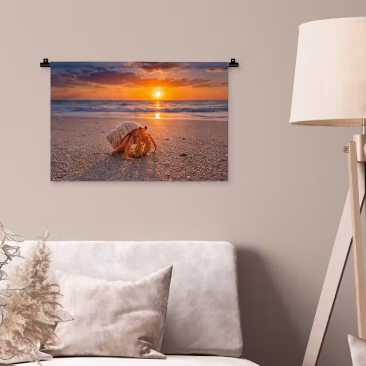 Wandkleed - Kreeft - Strand - Natuur - Zonsondergang - Oranje — 2