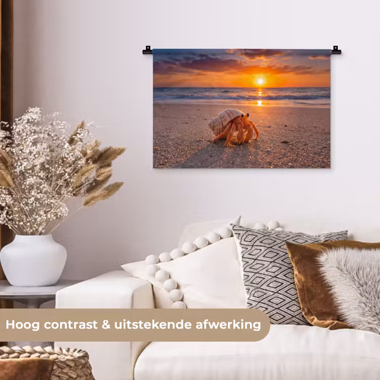 Wandkleed - Kreeft - Strand - Natuur - Zonsondergang - Oranje — 4