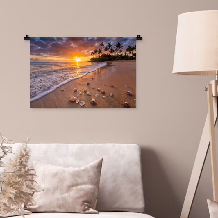 Wandkleed - Strand - Zonsondergang - Palmbomen - Natuur - Oranje — 2