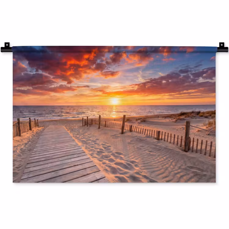 Wandkleed - Strand - Zonsondergang - Zee - Natuur - Oranje — 1