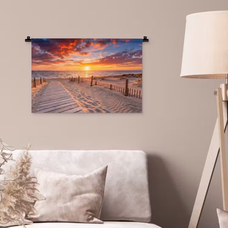 Wandkleed - Strand - Zonsondergang - Zee - Natuur - Oranje — 2