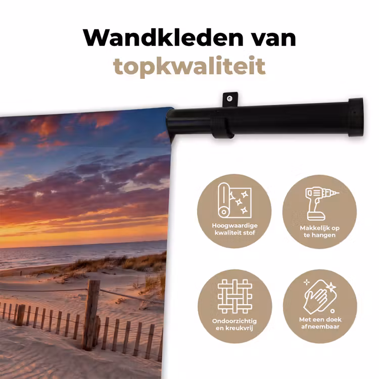 Wandkleed - Strand - Zonsondergang - Zee - Natuur - Oranje — 3