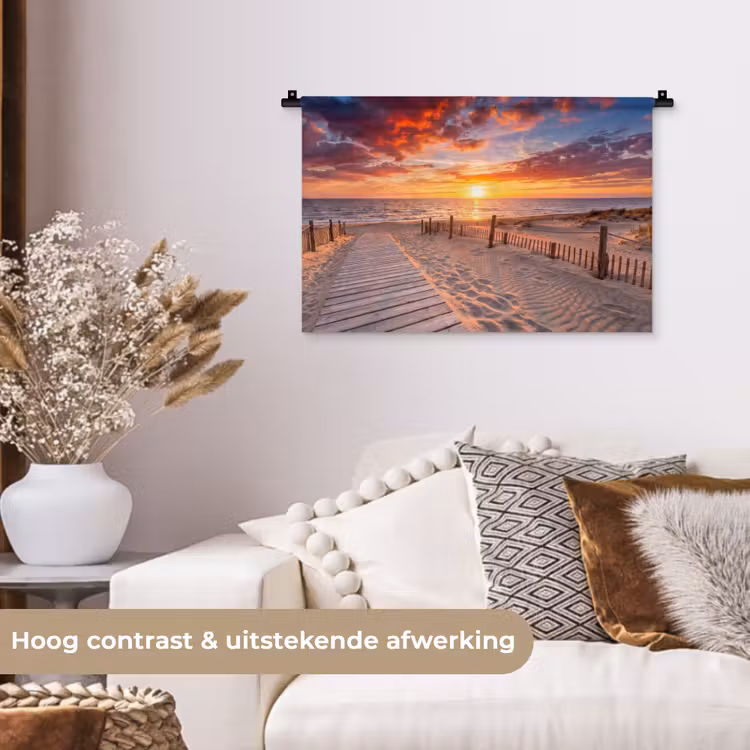 Wandkleed - Strand - Zonsondergang - Zee - Natuur - Oranje — 4