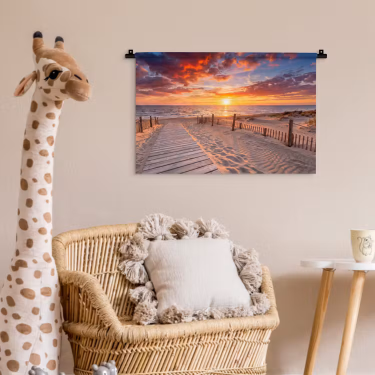 Wandkleed - Strand - Zonsondergang - Zee - Natuur - Oranje — 5